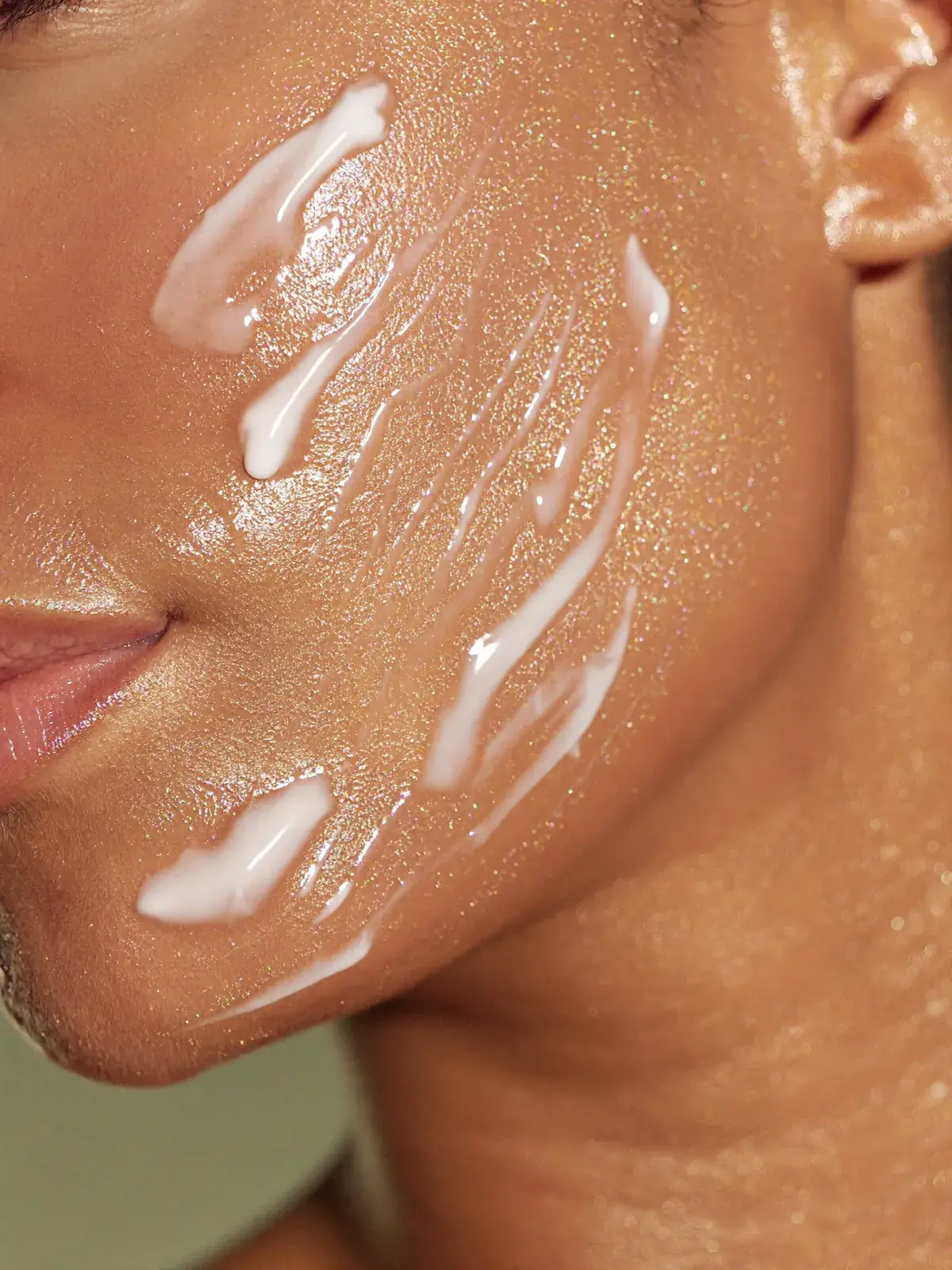 Macro of dewy, hydrated, luminous skin